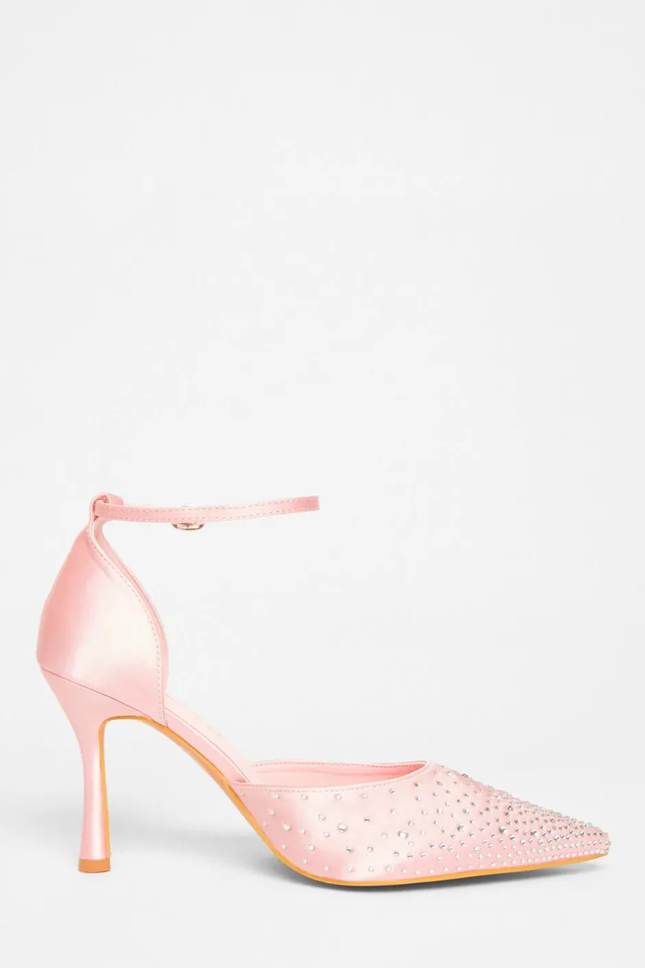 Quiz Wide Fit Diamante Court Heels Pink Outlet