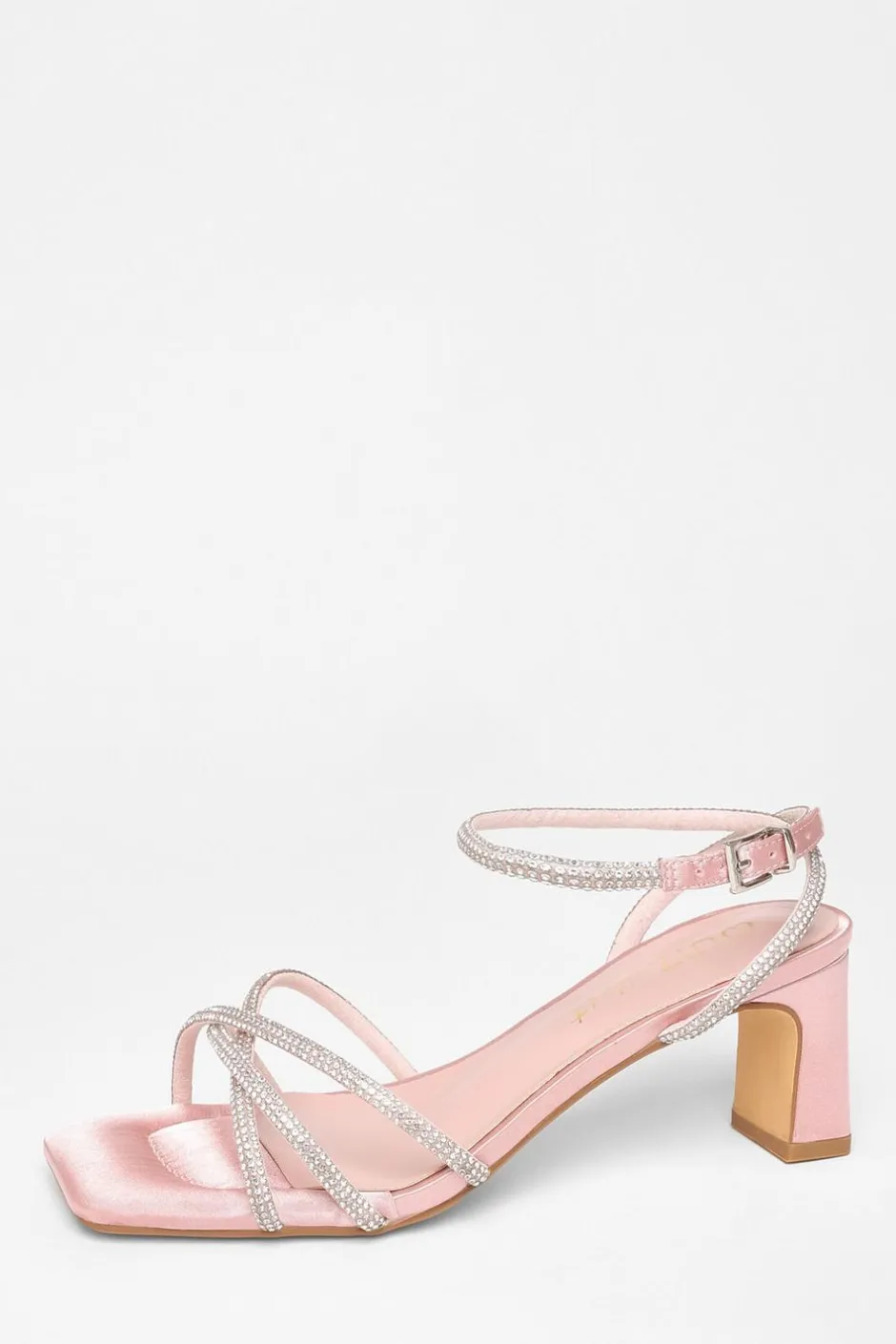 Quiz Wide Fit Diamante Strap Block Heels Pink Clearance