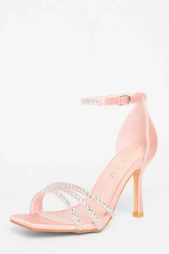 Quiz Wide Fit Diamante Strap Heels Pink