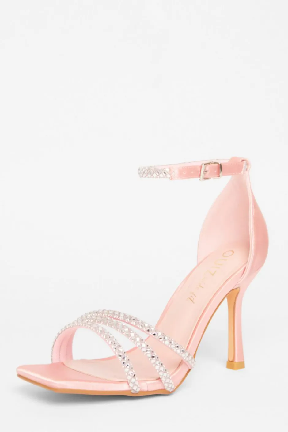Quiz Wide Fit Diamante Strap Heels Pink