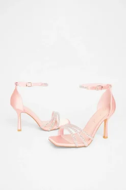 Quiz Wide Fit Diamante Strap Heels Pink