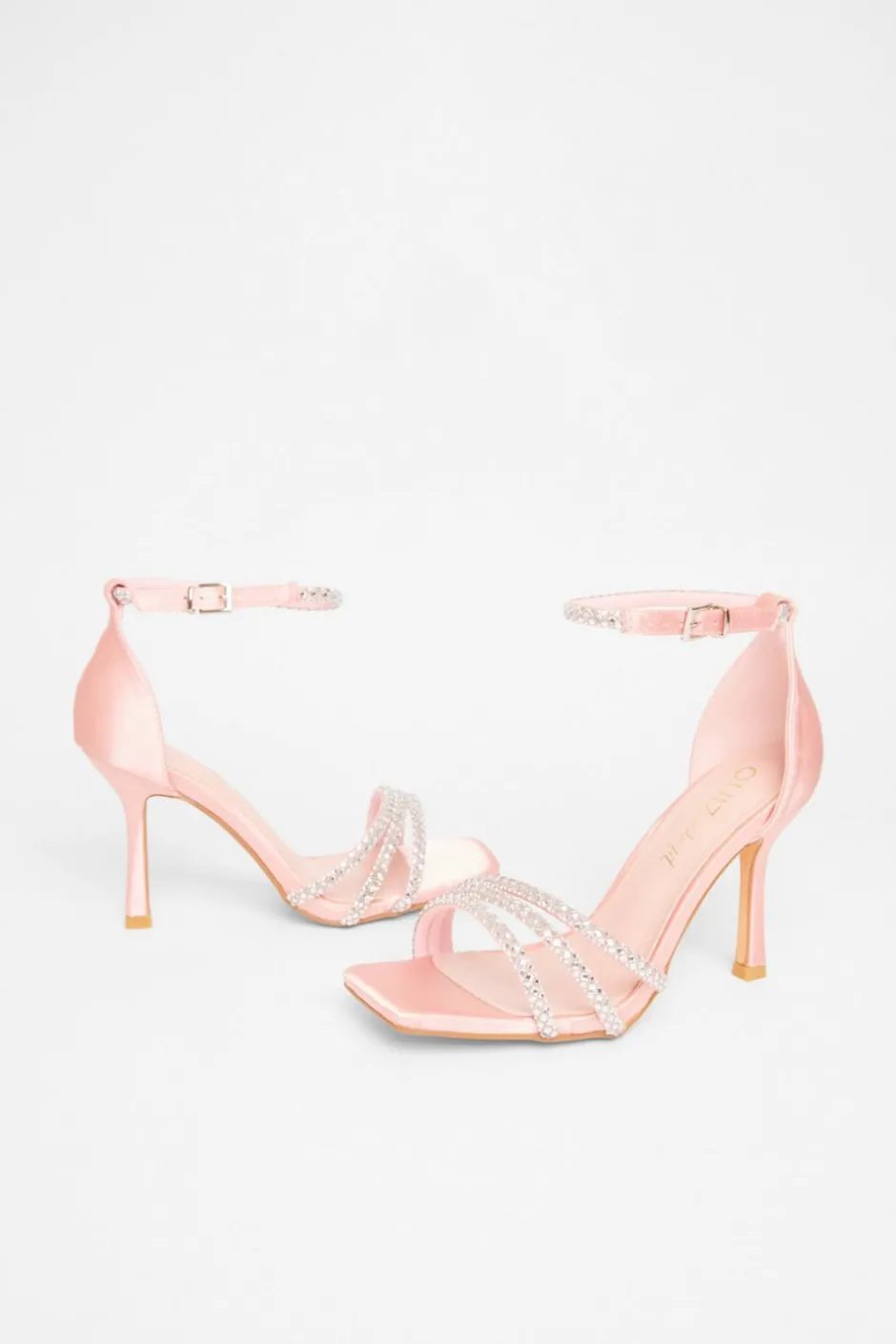 Quiz Wide Fit Diamante Strap Heels Pink