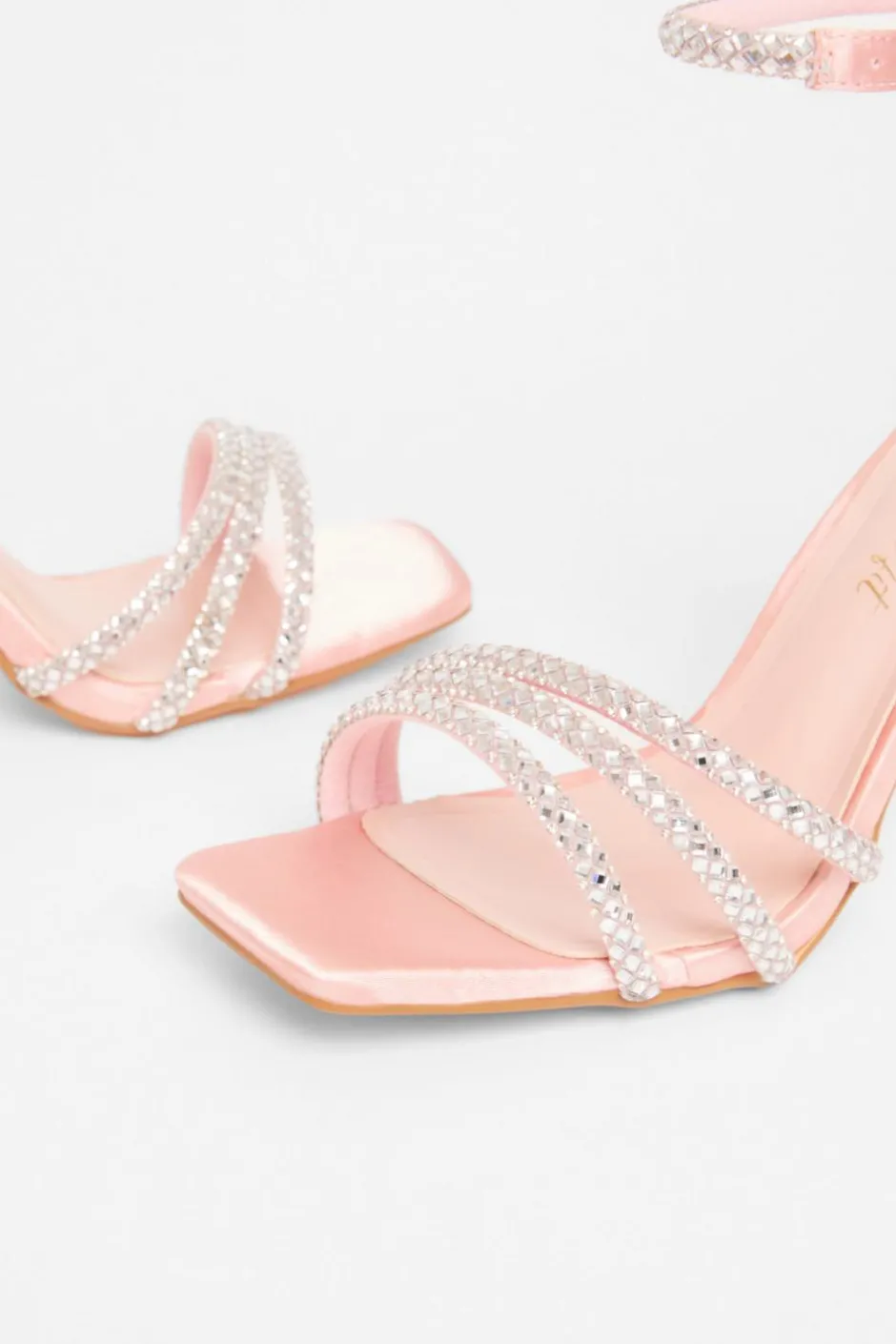 Quiz Wide Fit Diamante Strap Heels Pink