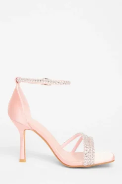 Quiz Wide Fit Diamante Strap Heels Pink