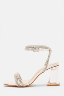 Quiz Wide Fit Silver Diamante Clear Block Heeled Sandals Best