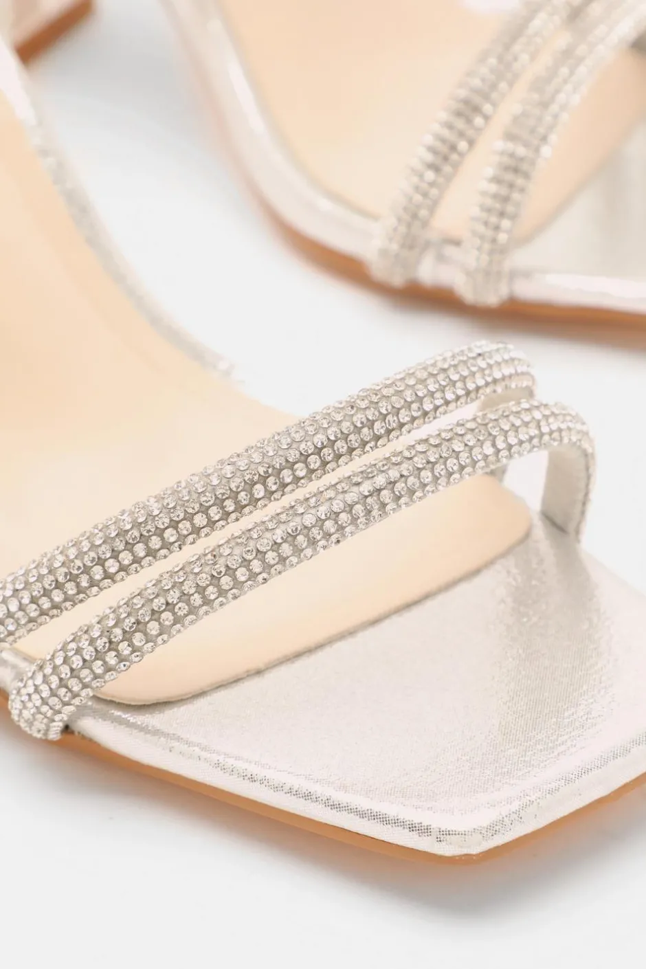 Quiz Wide Fit Silver Diamante Clear Block Heeled Sandals Best
