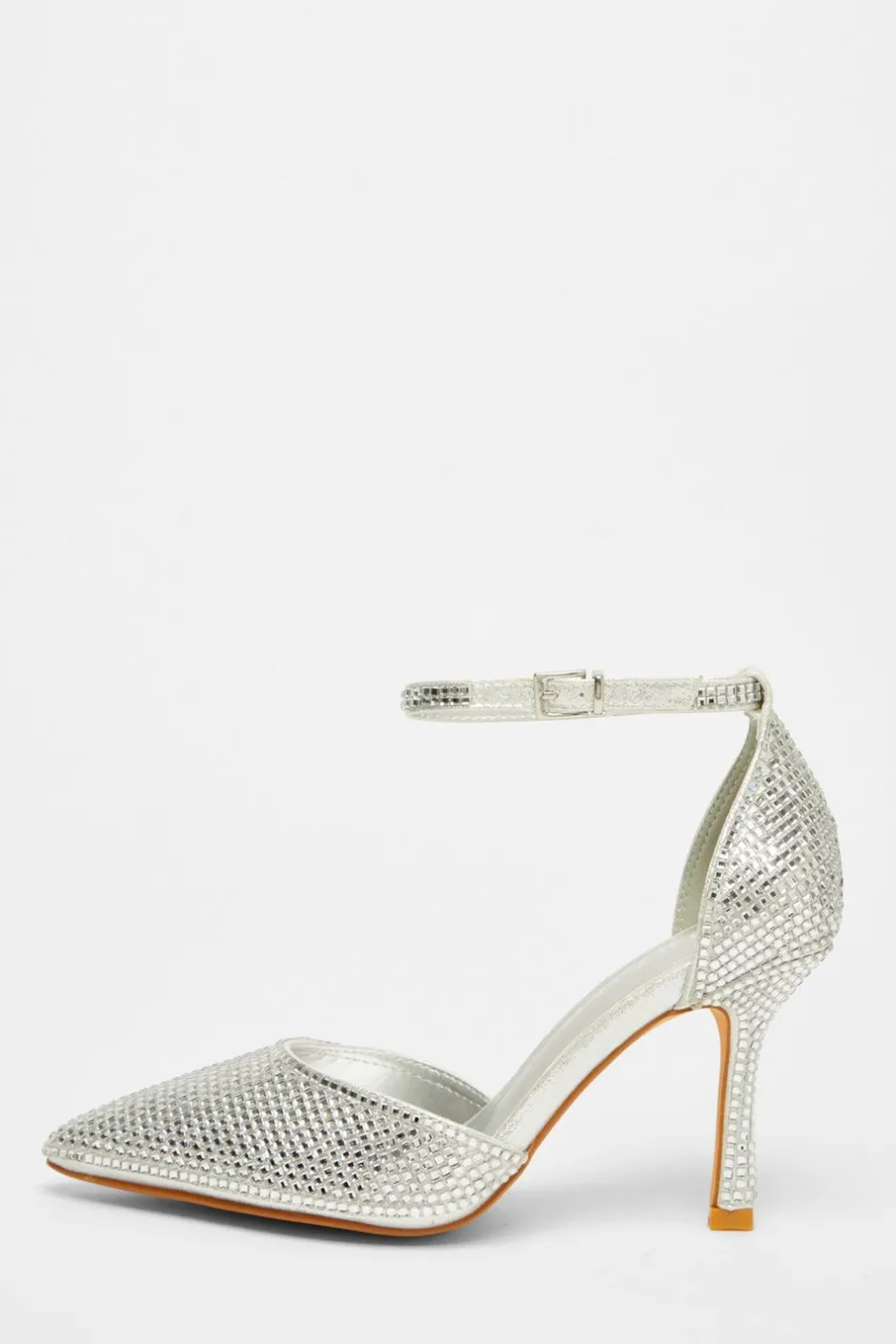 Quiz Wide Fit Silver Diamante Court Heels Hot