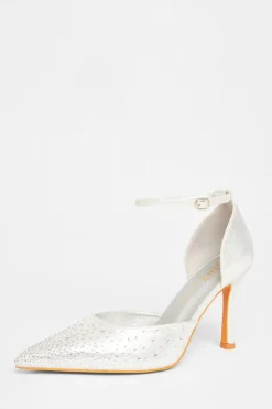 Quiz Wide Fit Diamante Court Heels Silver Clearance