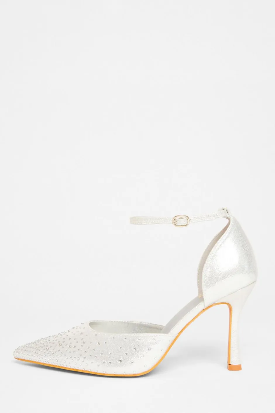 Quiz Wide Fit Diamante Court Heels Silver Clearance