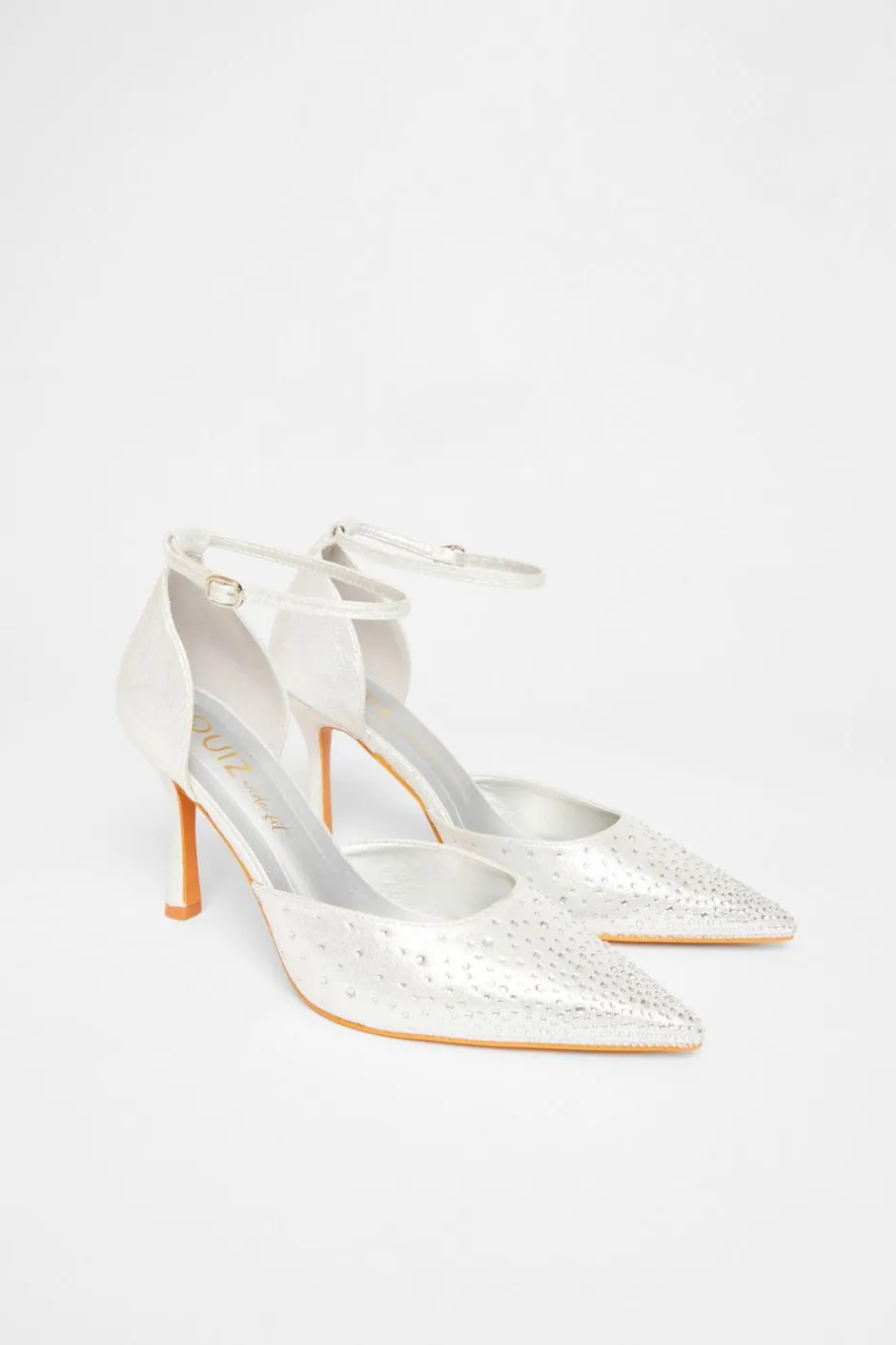 Quiz Wide Fit Diamante Court Heels Silver Clearance