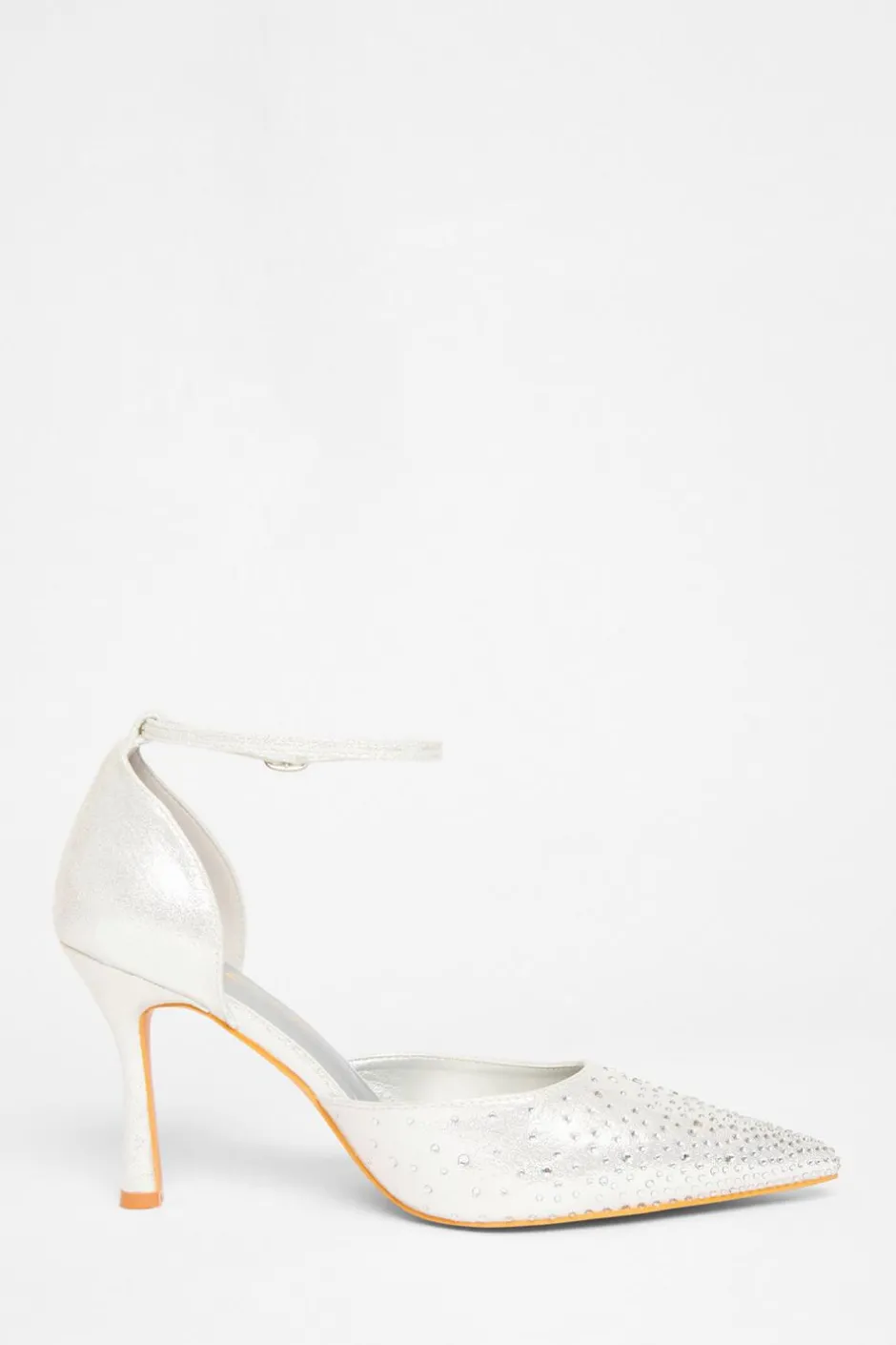 Quiz Wide Fit Diamante Court Heels Silver Clearance