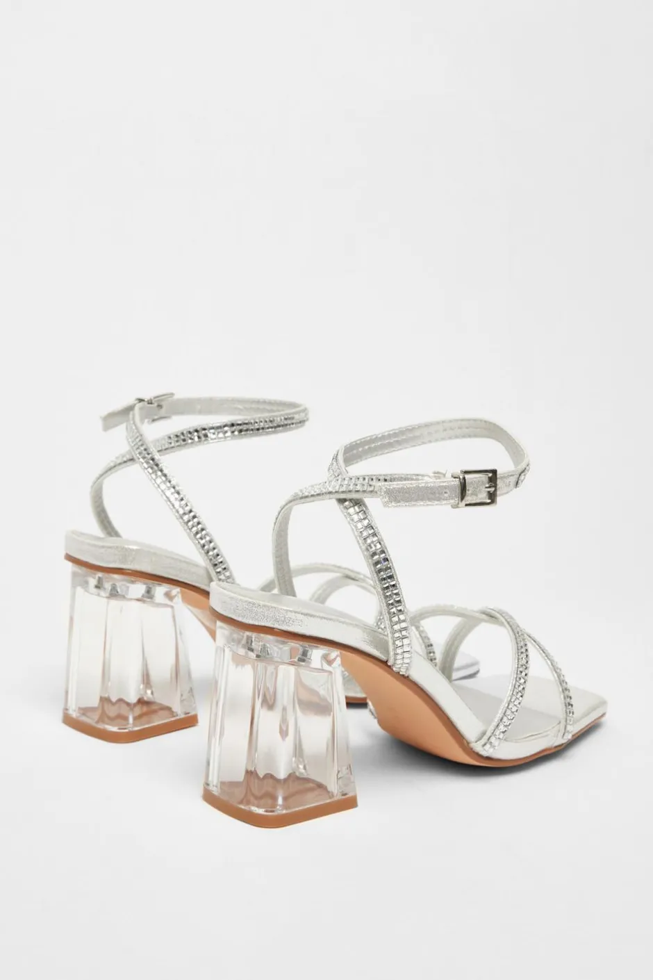 Quiz Wide Fit Diamante Heels Silver