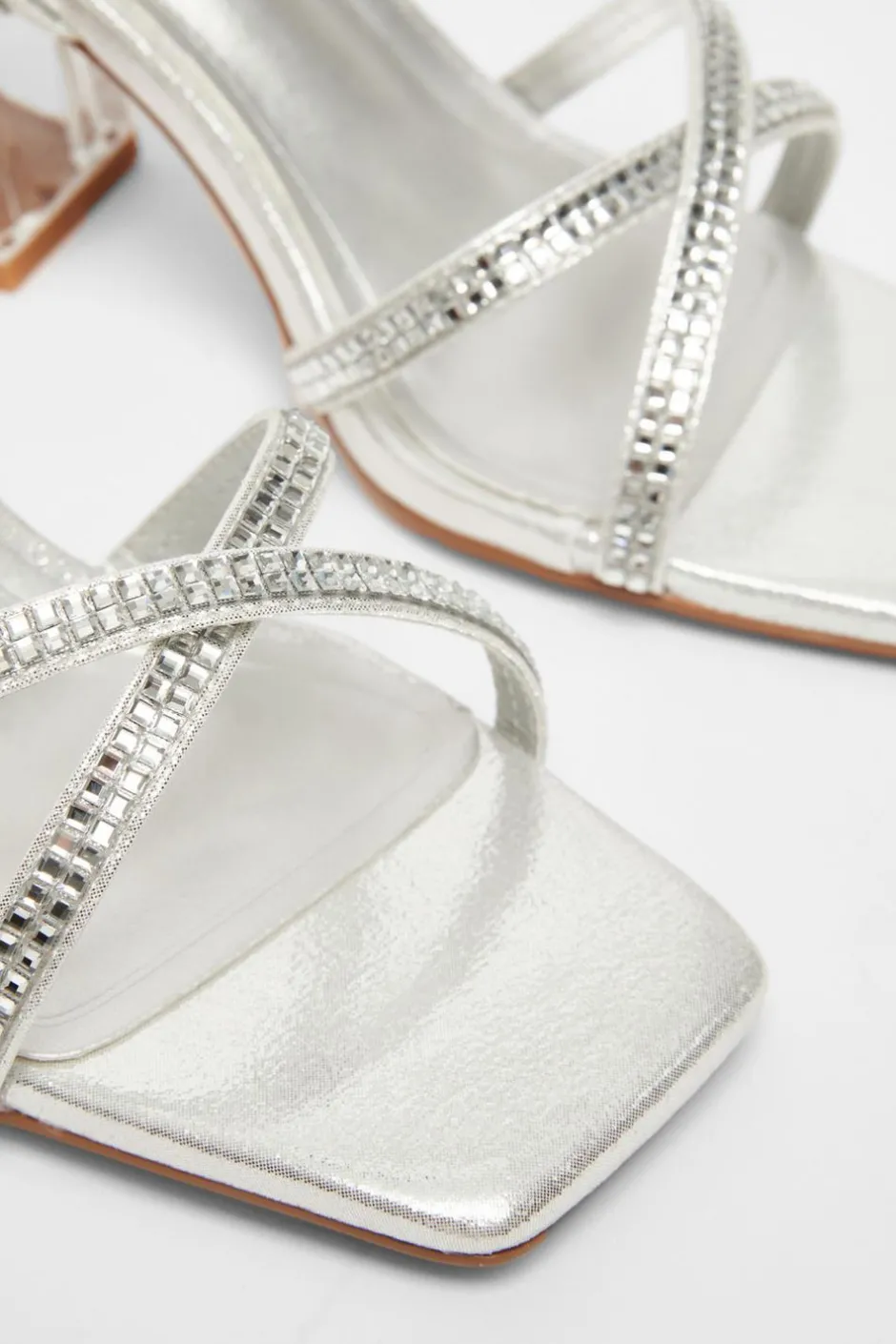 Quiz Wide Fit Diamante Heels Silver