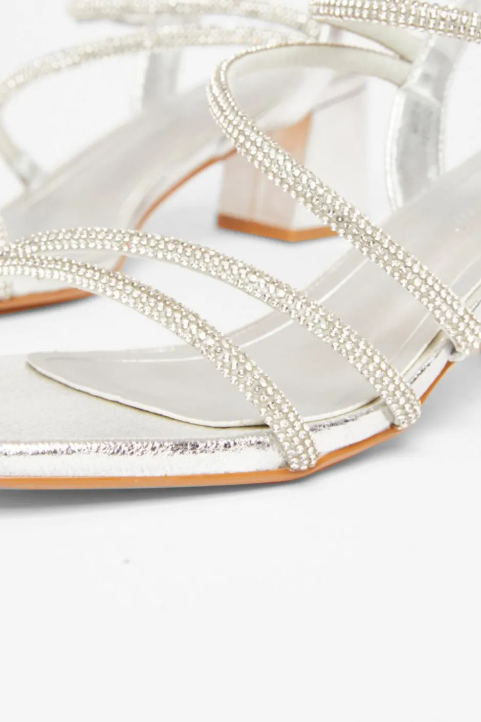 Quiz Wide Fit Diamante Block Heels Silver Discount