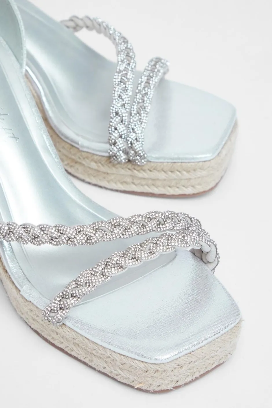 Quiz Wide Fit Diamante Platform Wedges Silver Clearance