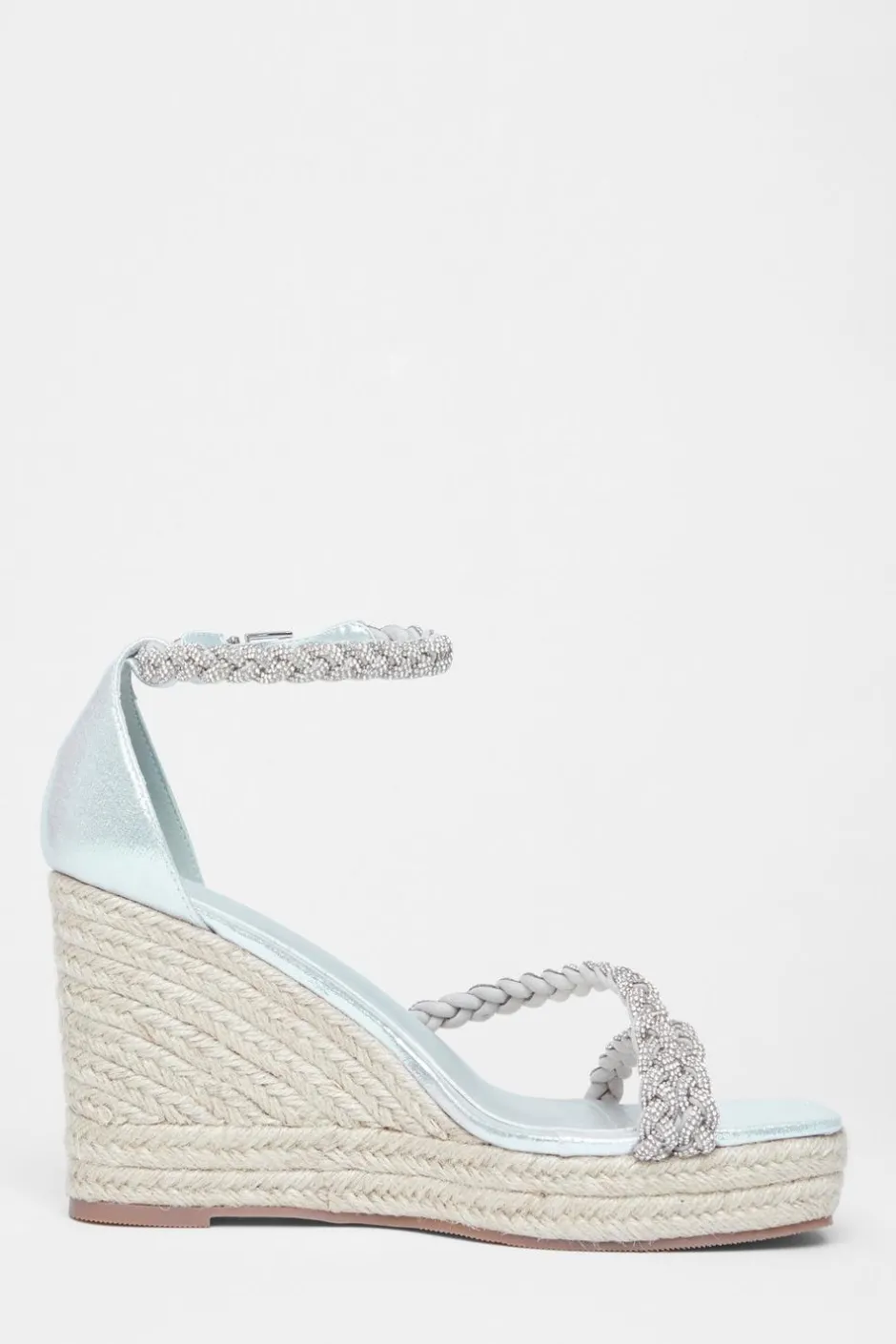 Quiz Wide Fit Diamante Platform Wedges Silver Clearance