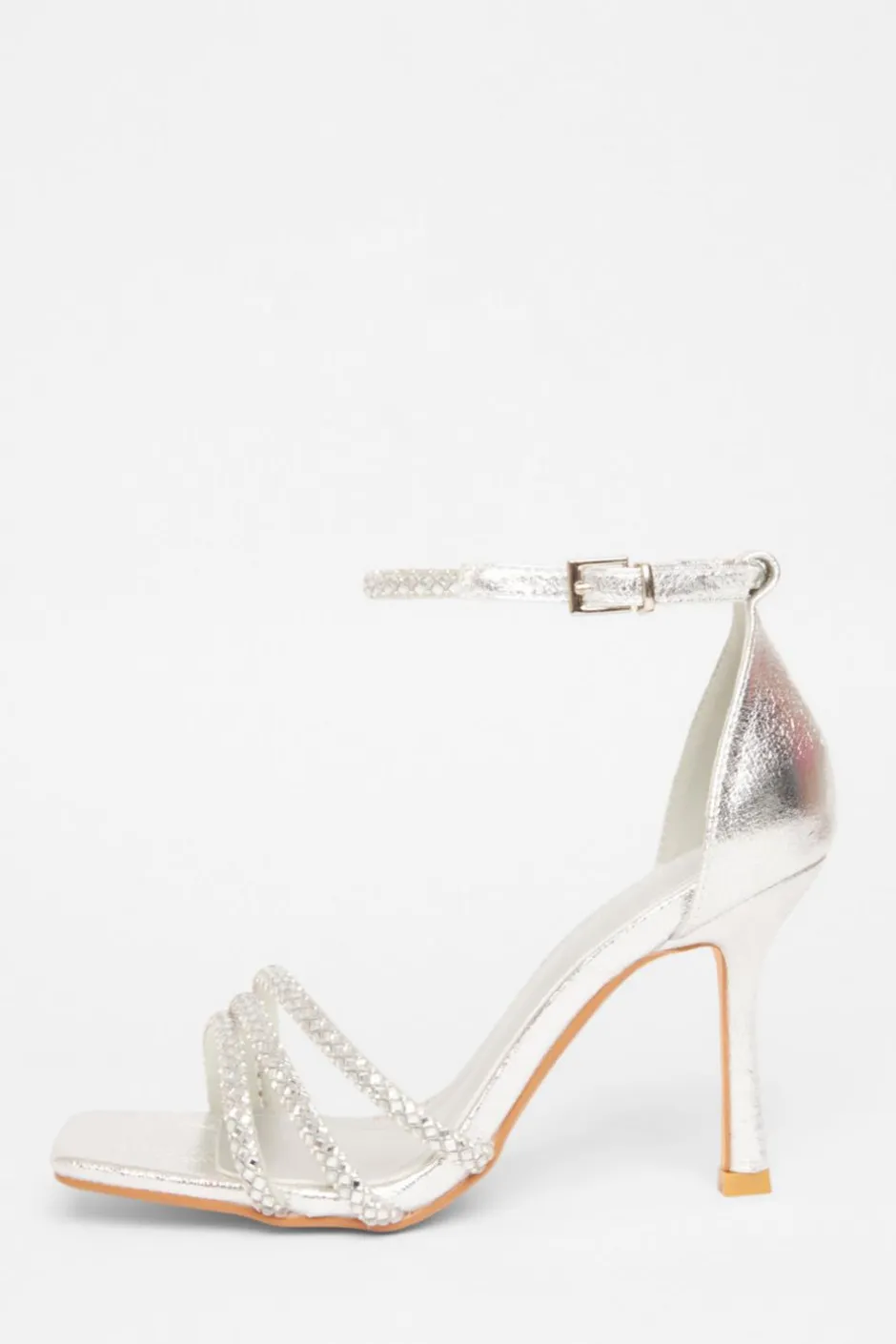 Quiz Wide Fit Silver Diamante Heels Discount