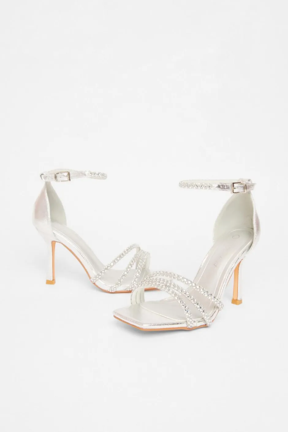 Quiz Wide Fit Silver Diamante Heels Discount