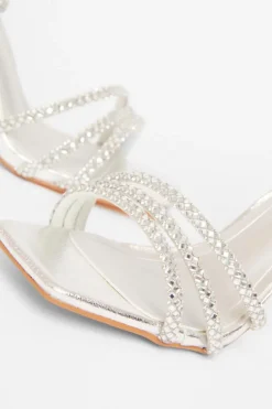 Quiz Wide Fit Silver Diamante Heels Discount