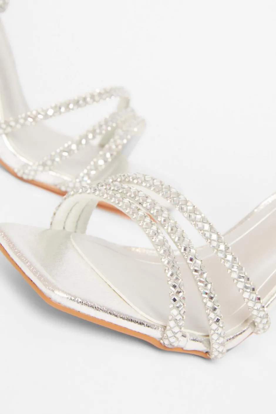 Quiz Wide Fit Silver Diamante Heels Discount