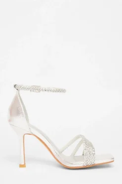 Quiz Wide Fit Silver Diamante Heels Discount