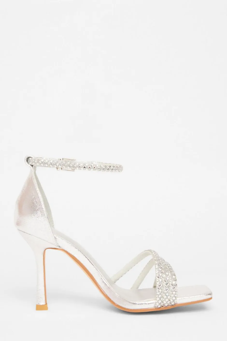 Quiz Wide Fit Silver Diamante Heels Discount