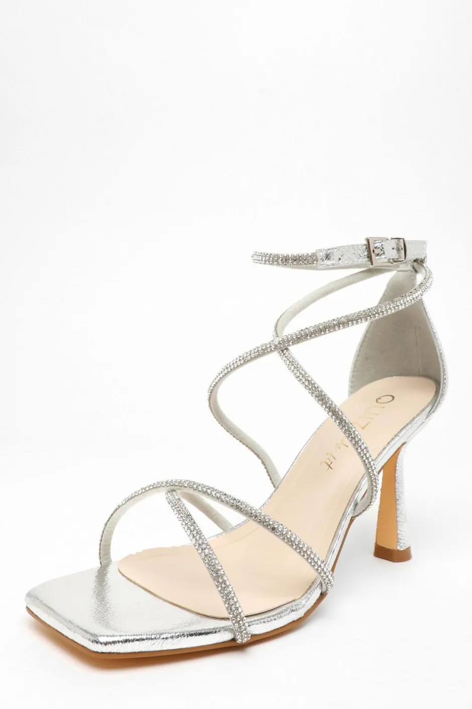 Quiz Wide Fit Silver Diamante Cross Strap Heeled Sandals Best