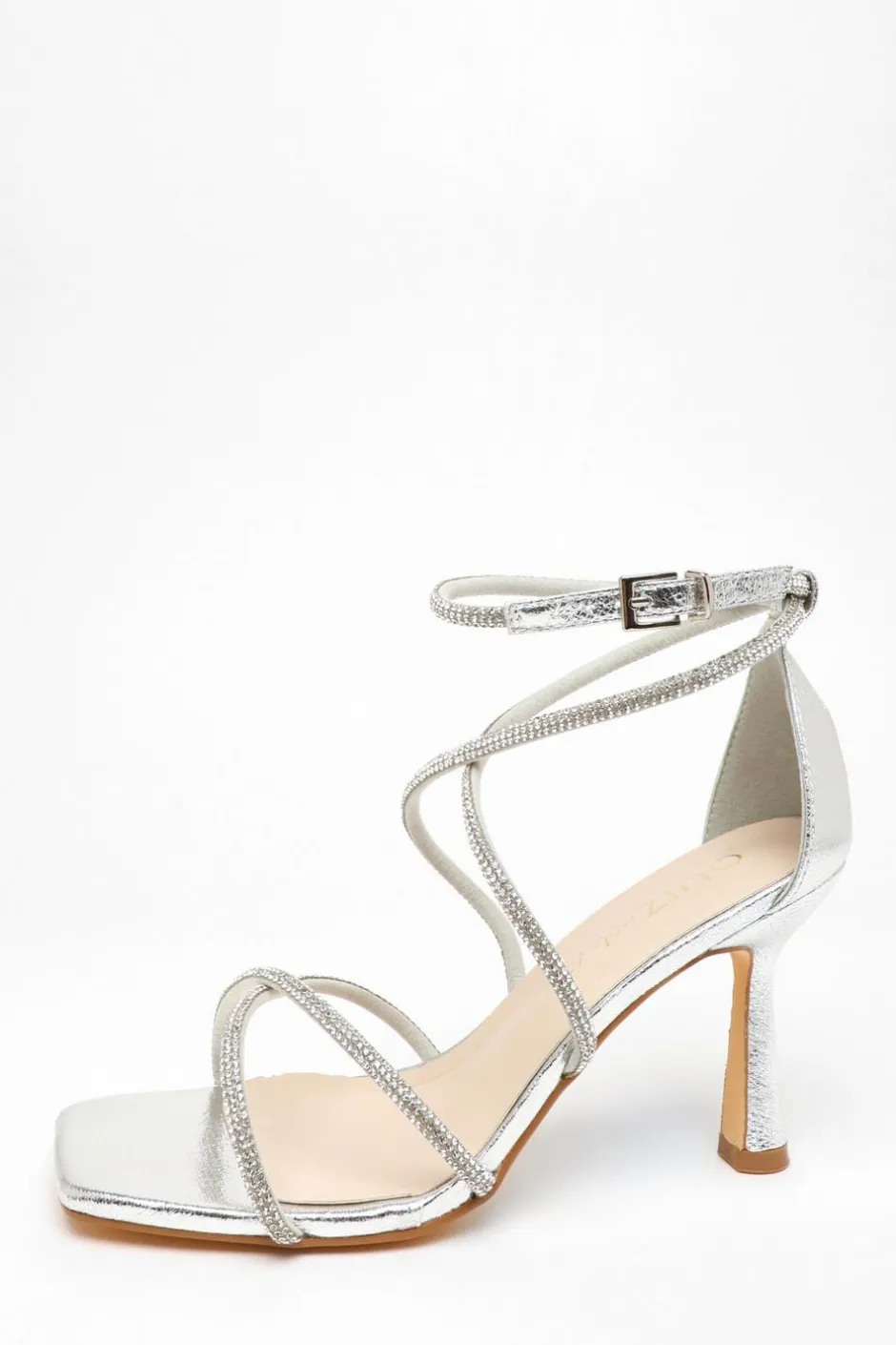 Quiz Wide Fit Silver Diamante Cross Strap Heeled Sandals Best