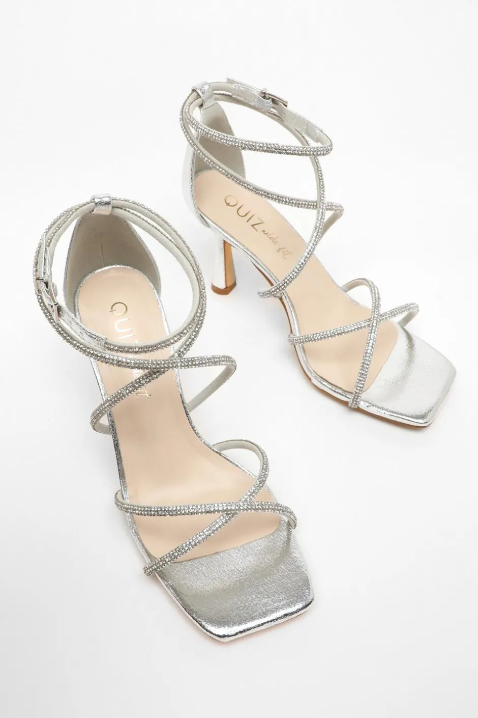 Quiz Wide Fit Silver Diamante Cross Strap Heeled Sandals Best