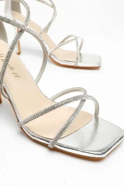 Quiz Wide Fit Silver Diamante Cross Strap Heeled Sandals Best