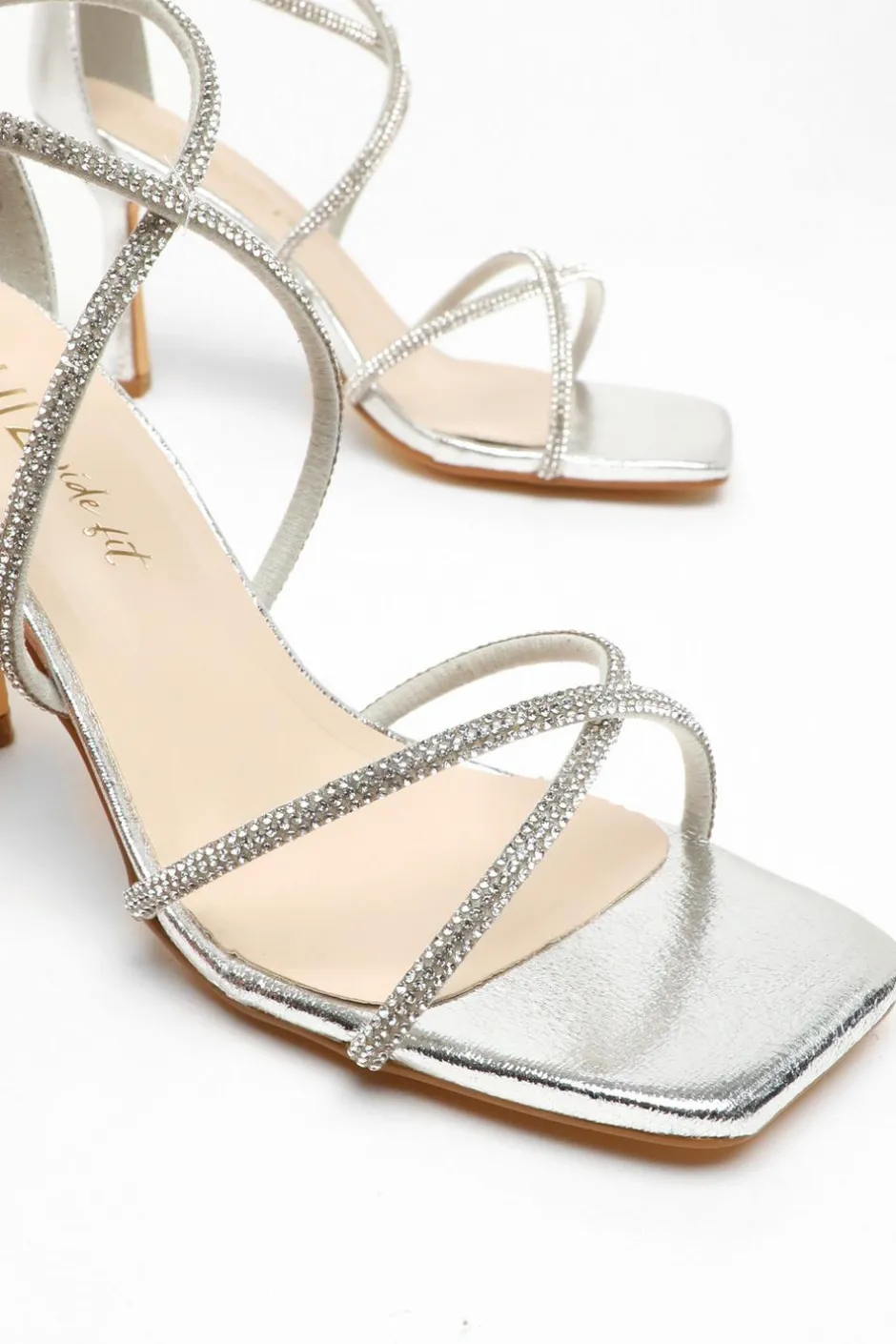 Quiz Wide Fit Silver Diamante Cross Strap Heeled Sandals Best