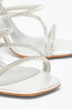 Quiz Wide Fit Silver Diamante Heeled Sandals