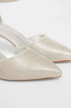 Quiz Wide Fit Diamante Court Heels Silver New