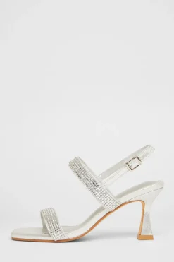 Quiz Wide Fit Diamante Strappy Heels Silver Outlet