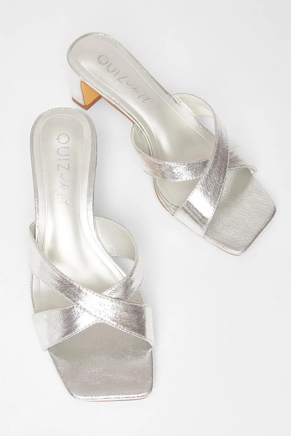 Quiz Wide Fit Mule Heels Silver Best
