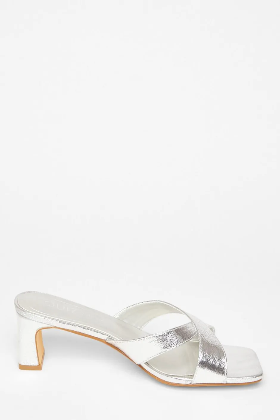 Quiz Wide Fit Mule Heels Silver Best