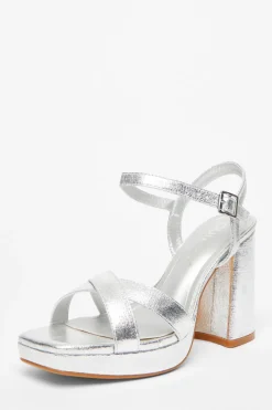 Quiz Wide Fit Sliver Platform Heel Silver