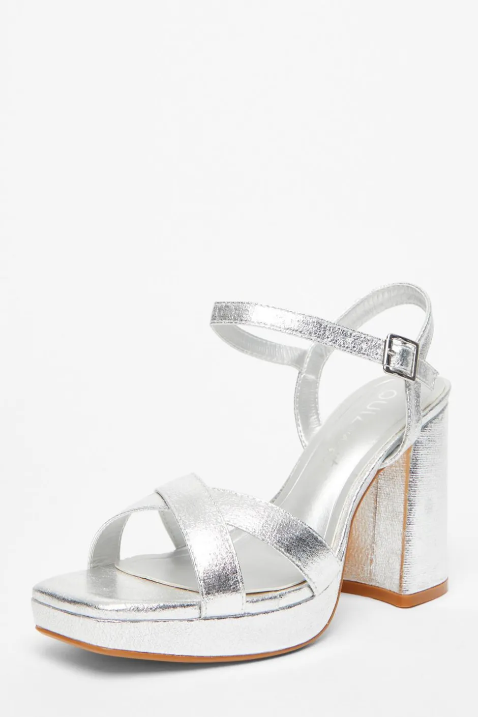 Quiz Wide Fit Sliver Platform Heel Silver
