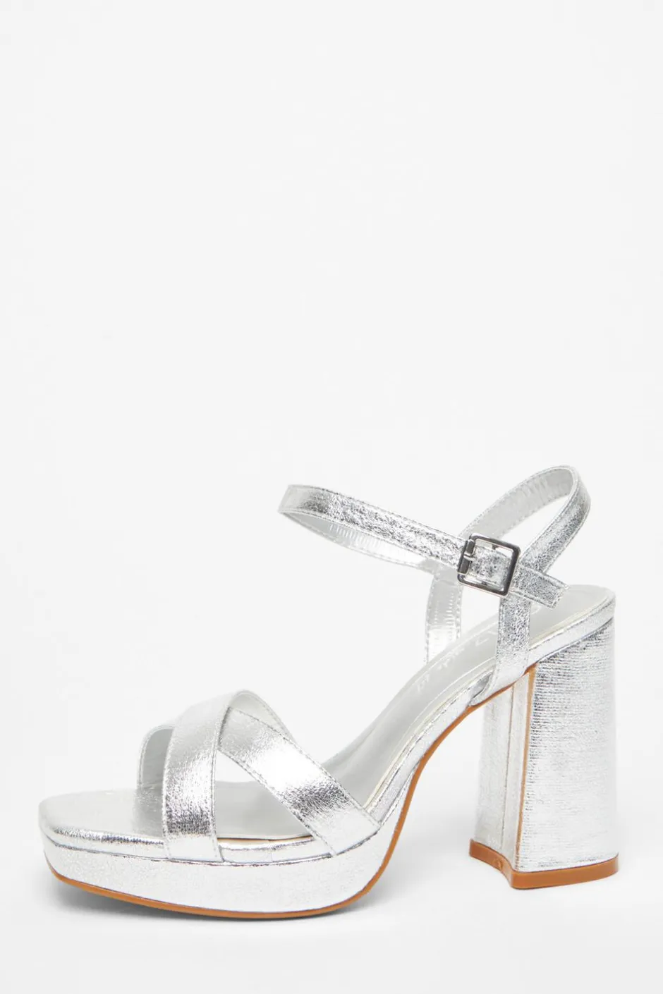 Quiz Wide Fit Sliver Platform Heel Silver