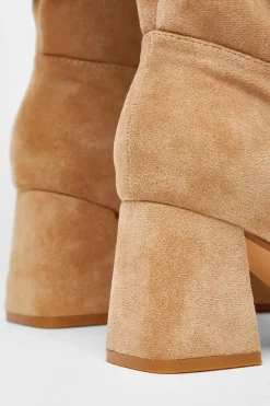 Quiz Wide Fit Knee High Faux Suede Block Heel Boots Taupe
