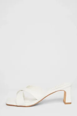 Quiz Wide Fit Cross Strap Mule Heels White Hot