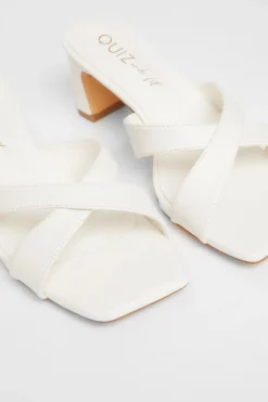 Quiz Wide Fit Cross Strap Mule Heels White Hot
