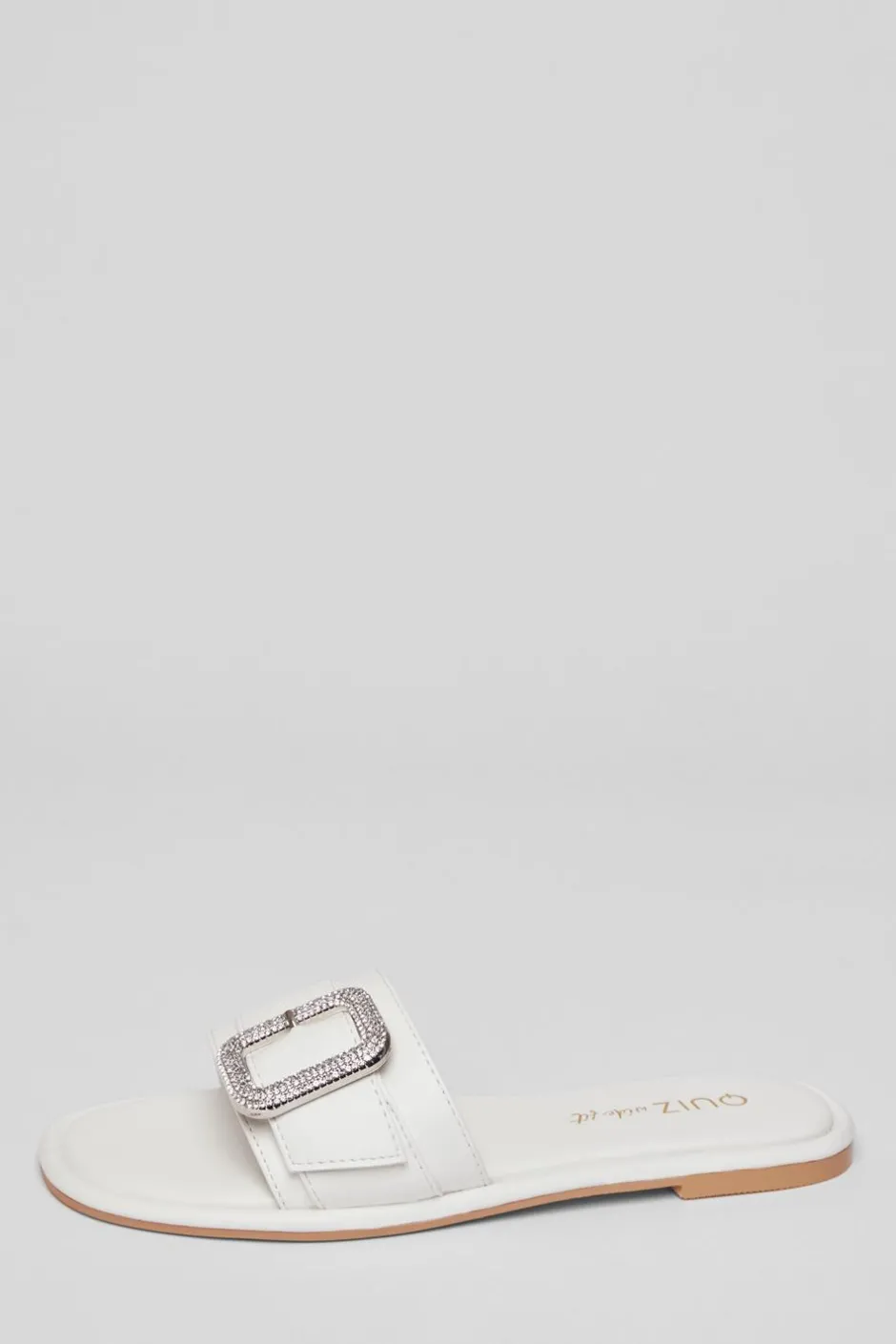 Quiz Wide Fit Diamante Buckle Sandals White New