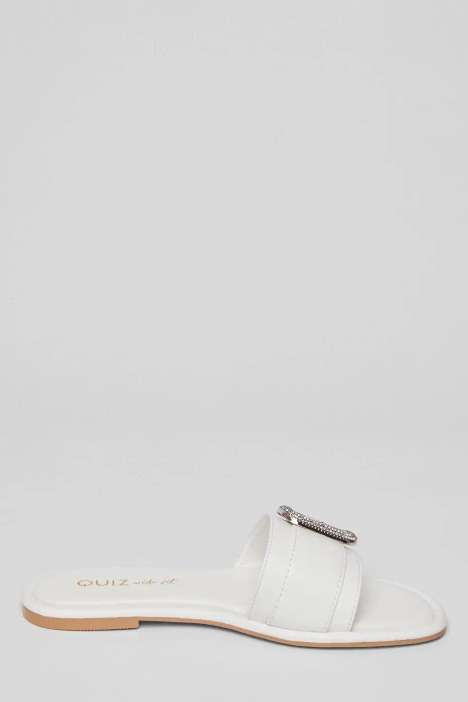 Quiz Wide Fit Diamante Buckle Sandals White New