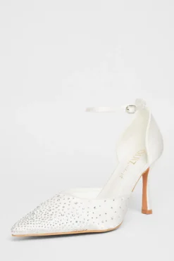 Quiz Wide Fit Diamante Court Heels White New