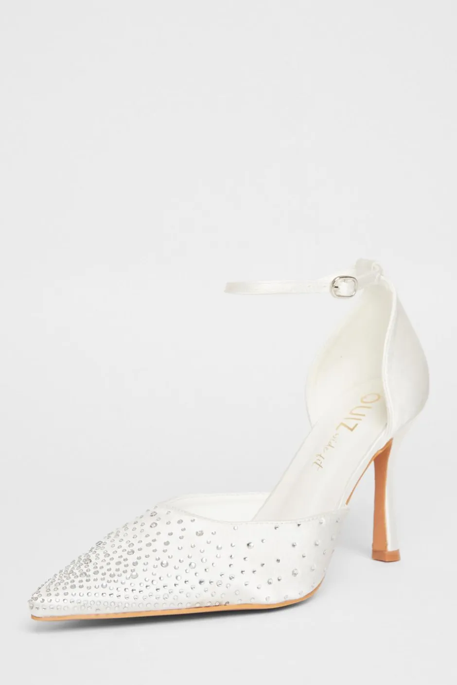 Quiz Wide Fit Diamante Court Heels White New