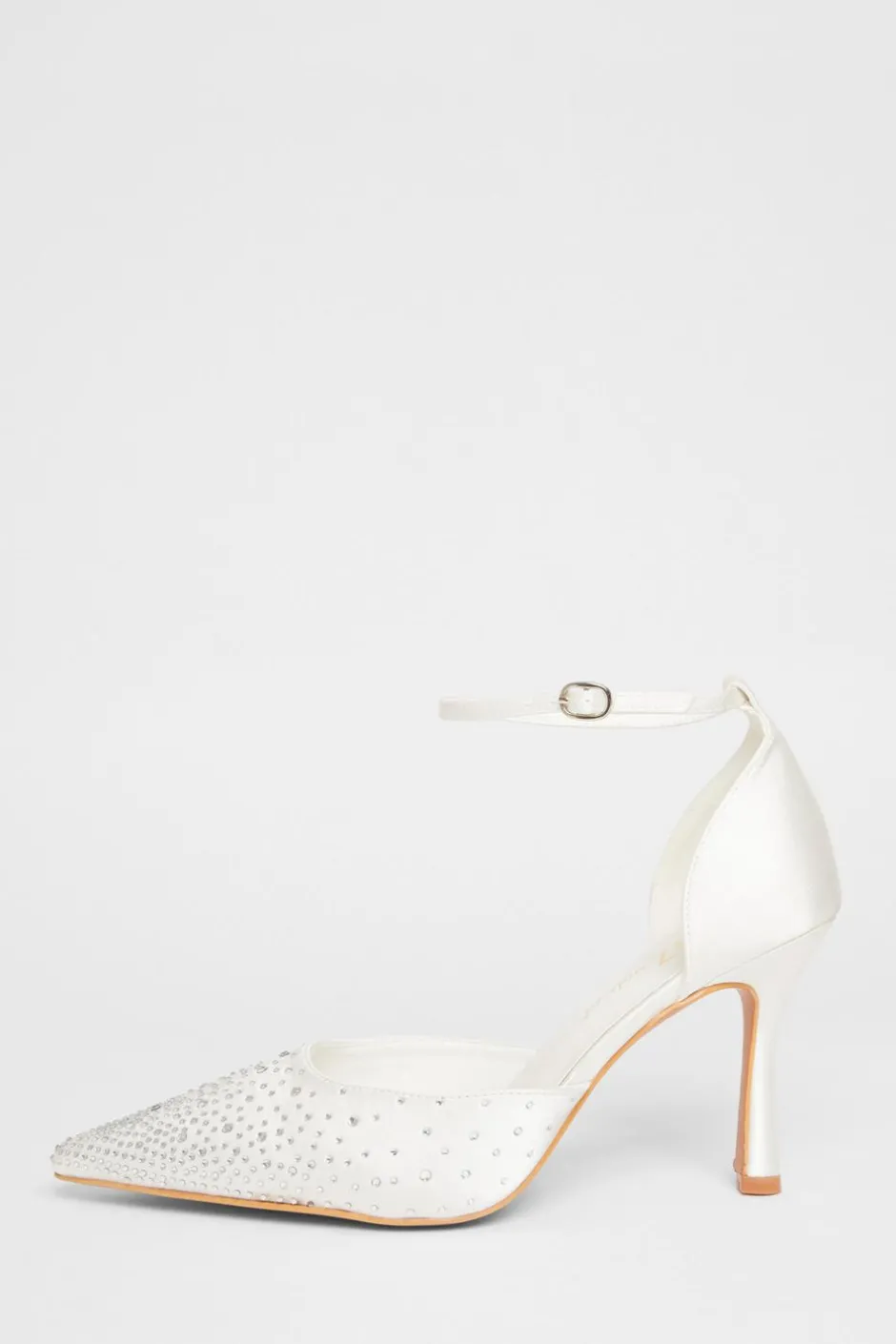 Quiz Wide Fit Diamante Court Heels White New