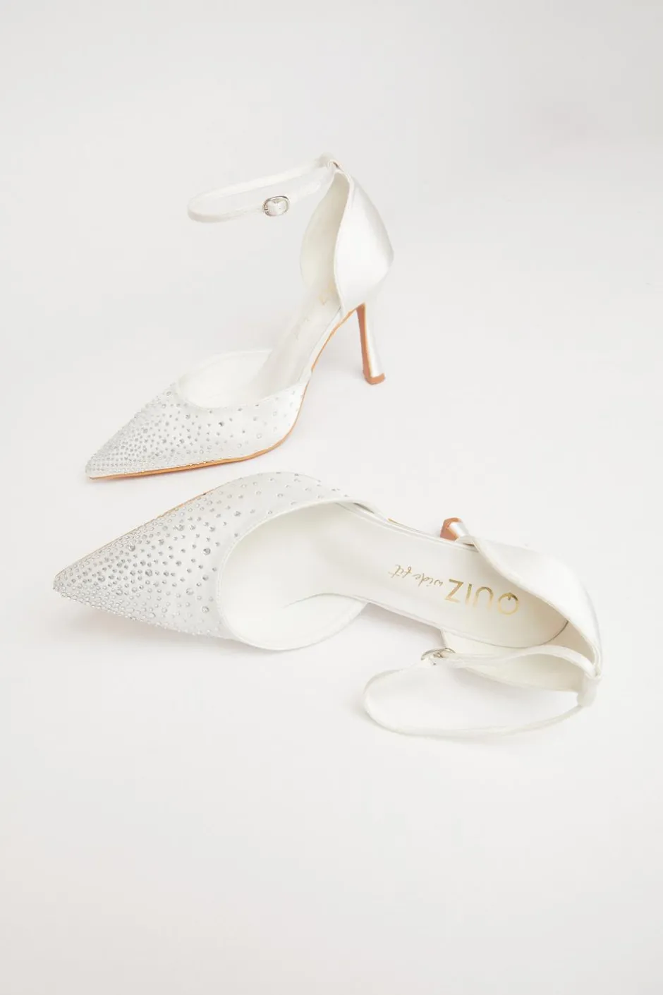 Quiz Wide Fit Diamante Court Heels White New
