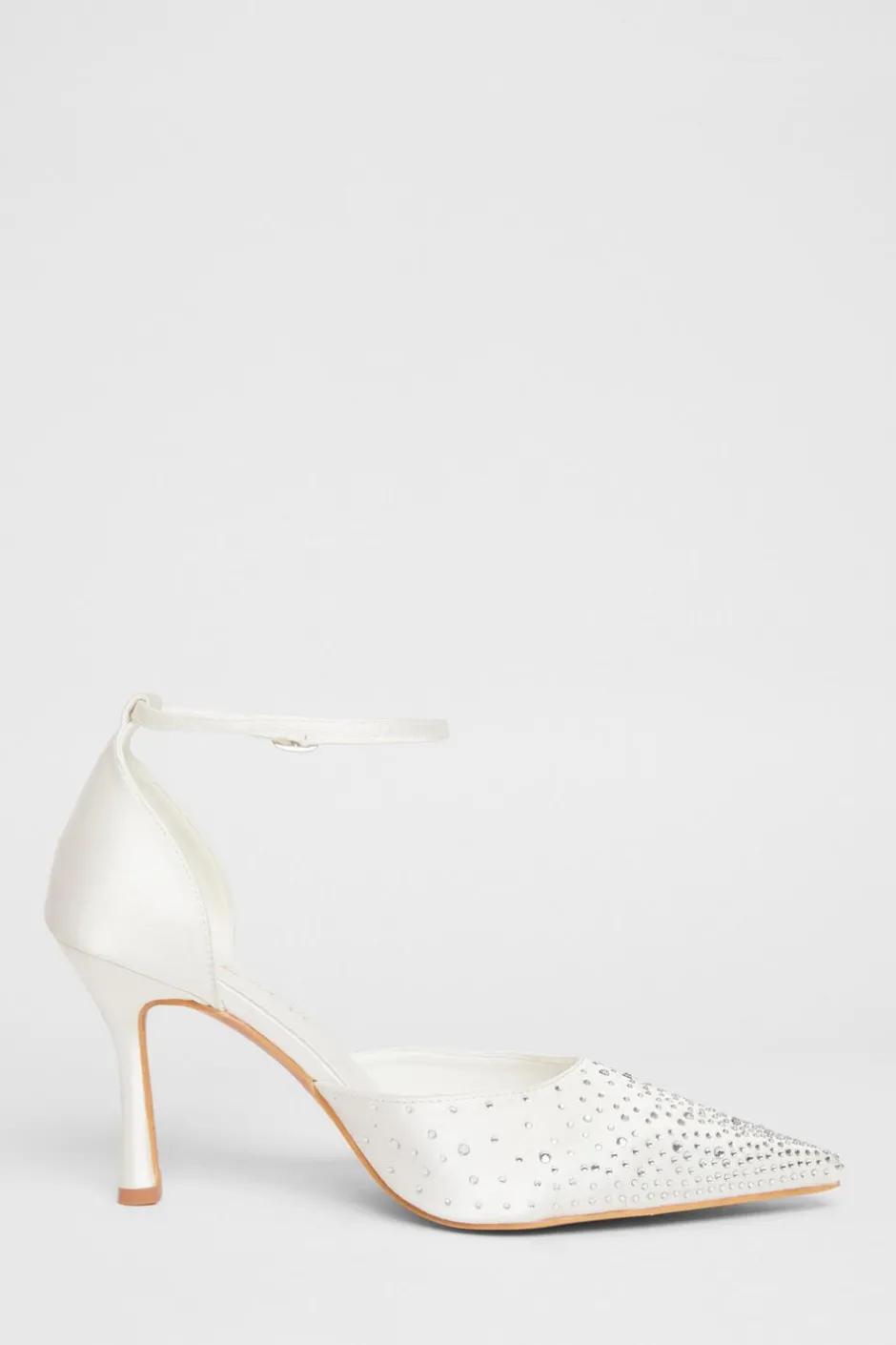 Quiz Wide Fit Diamante Court Heels White New