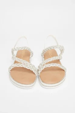 Quiz Wide Fit Diamante Flat Sandals White Clearance